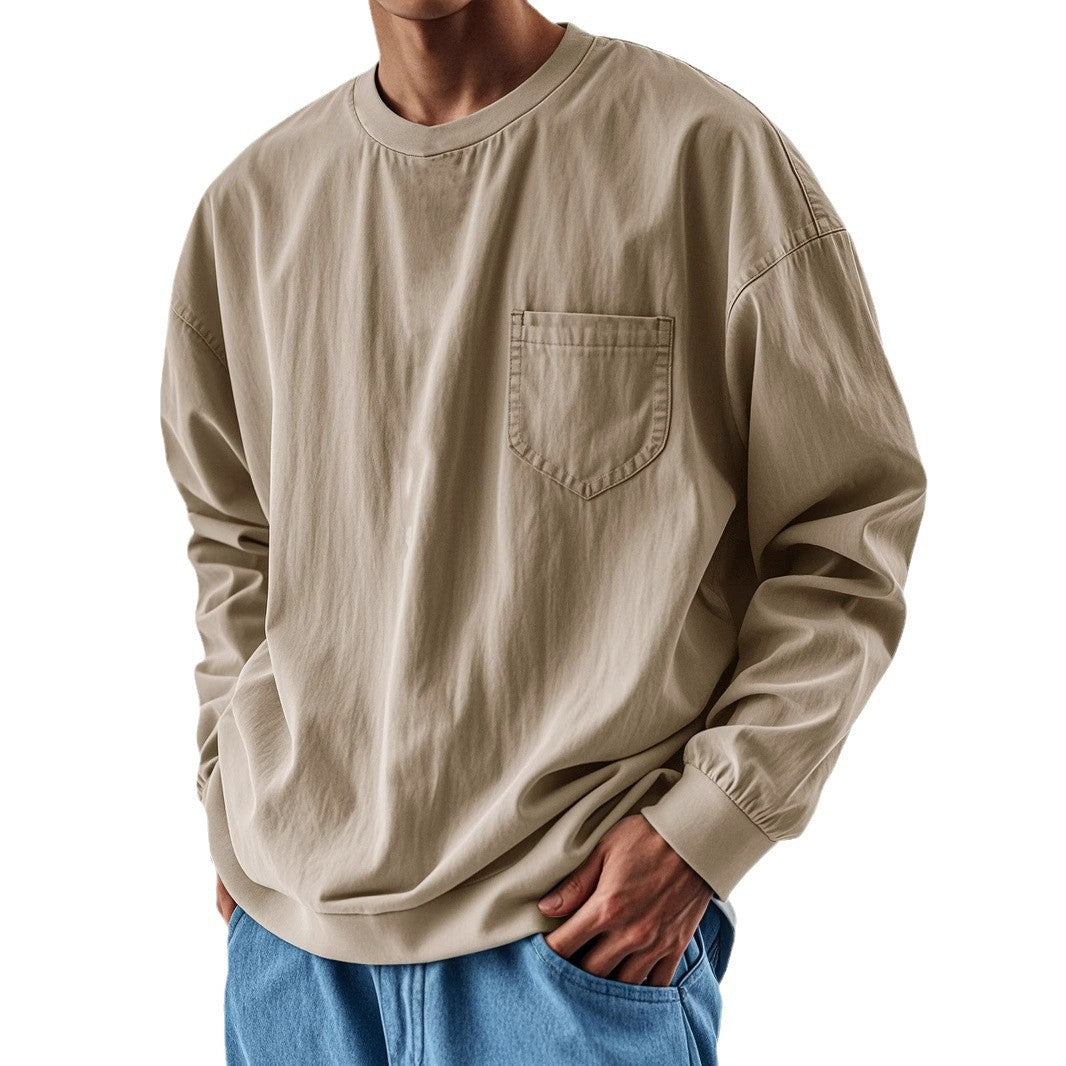 Men’s Solid Color Oversized Chest Pocket Pullover