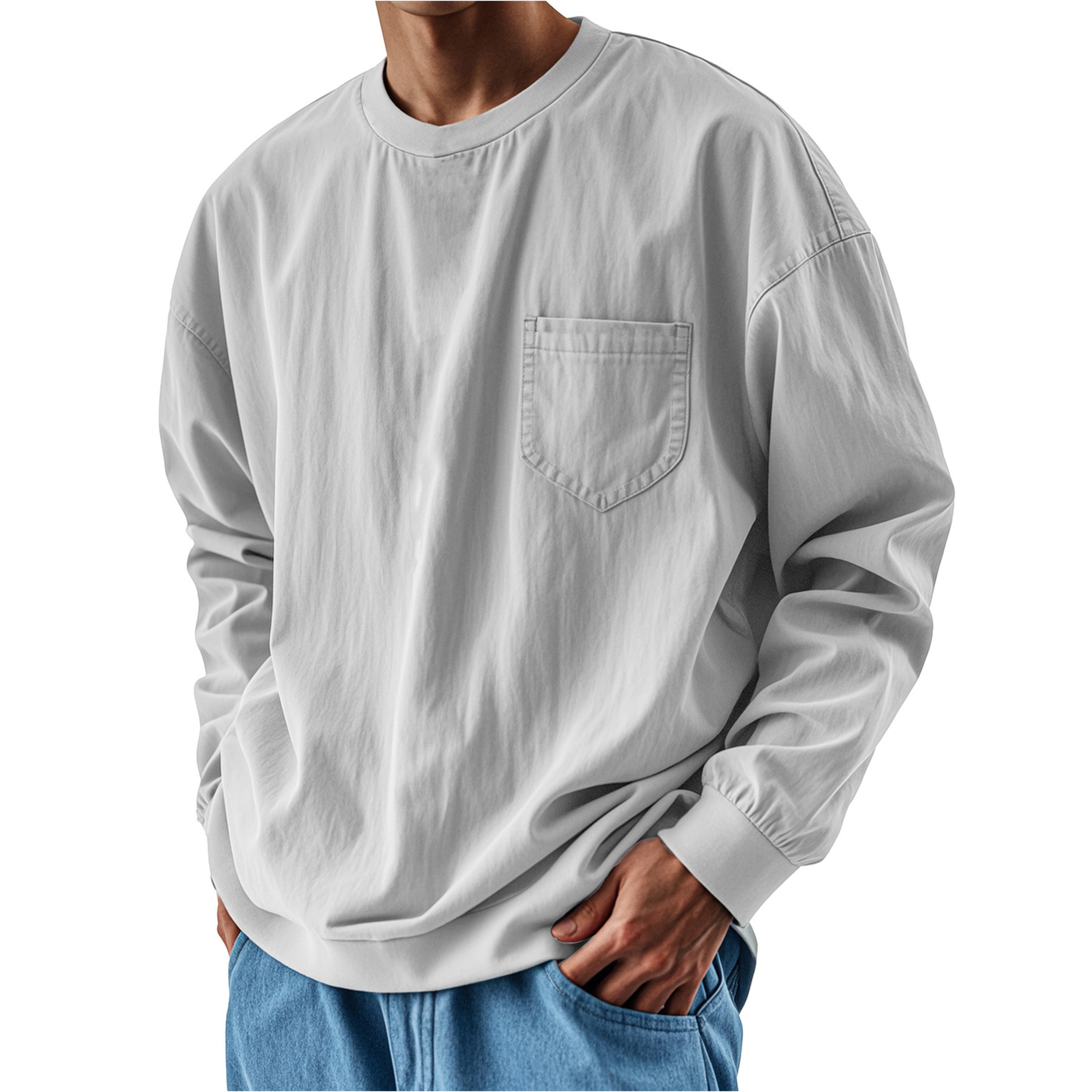 Men’s Solid Color Oversized Chest Pocket Pullover