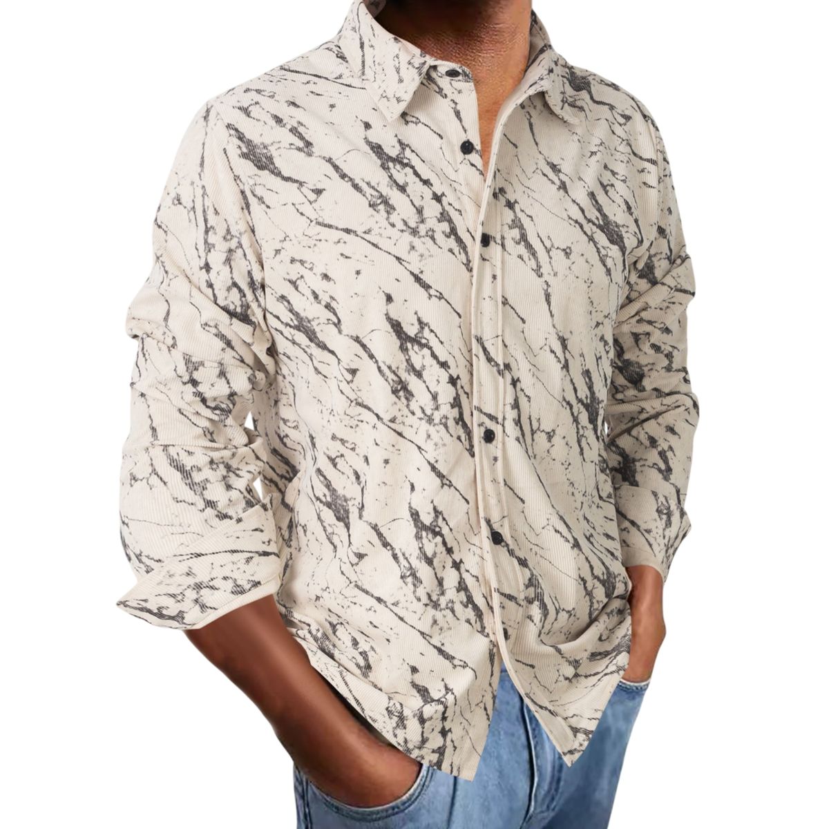 Men’s Vintage Marble Wash Corduroy Button-Up Shirt