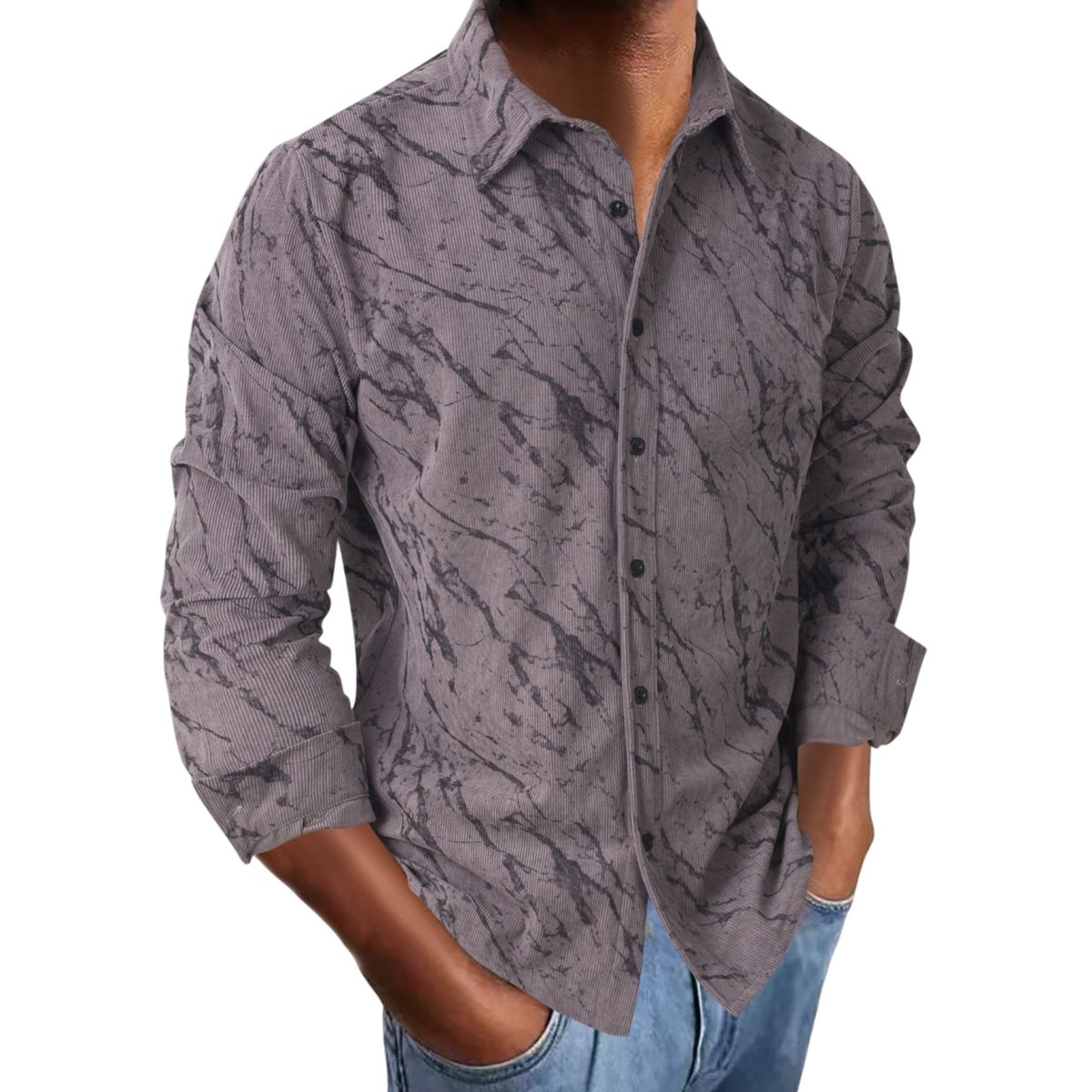 Men’s Vintage Marble Wash Corduroy Button-Up Shirt
