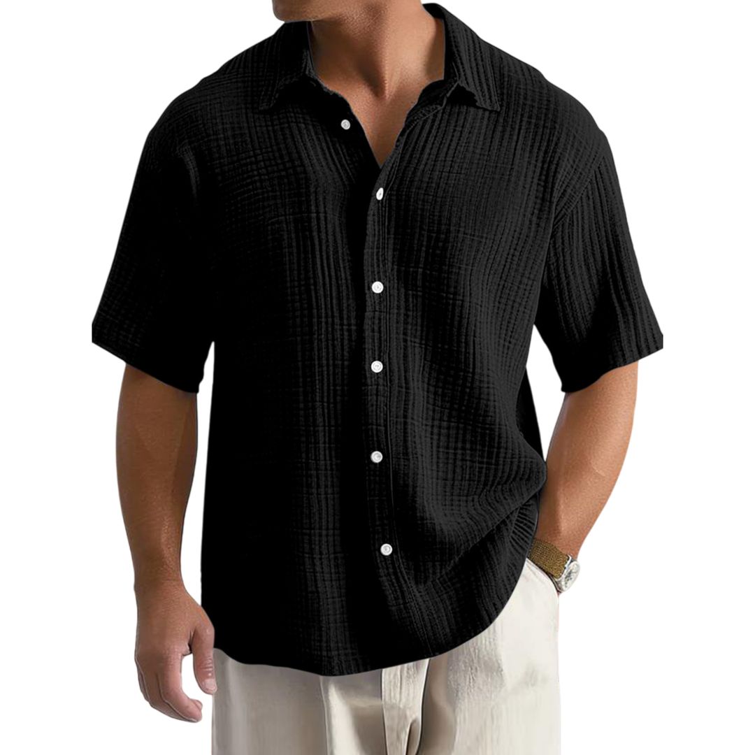 Men's Casual Crinkle Cotton Short Sleeve Shirt