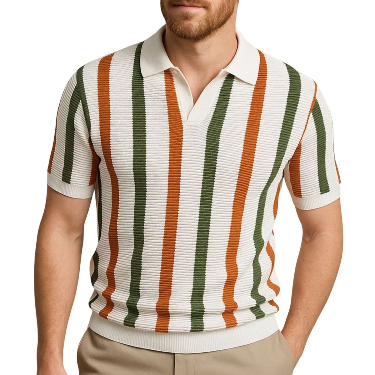 Men’s Retro Striped Knit Polo Shirt