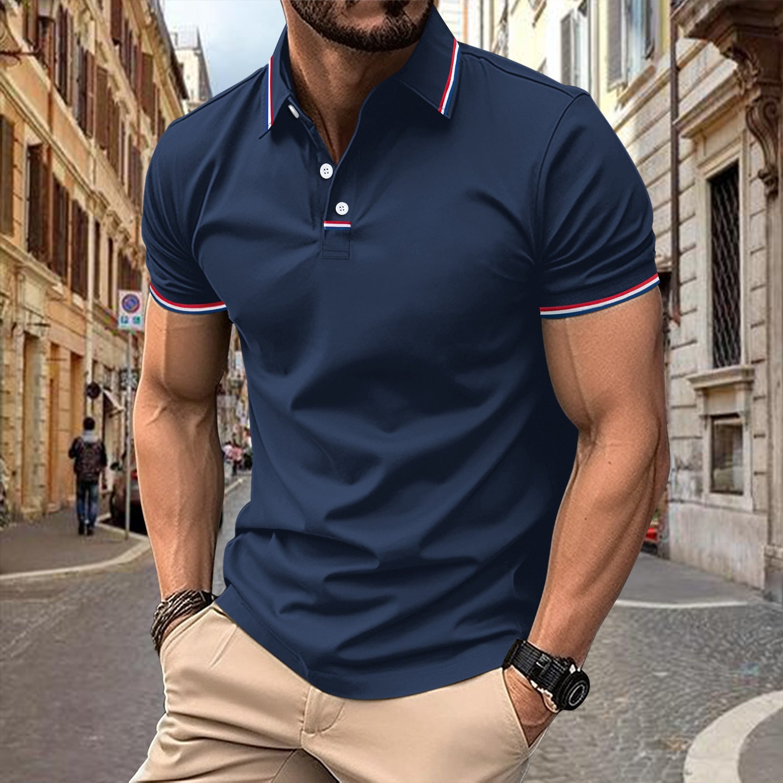 Men's Lapel Buttons Solid Color Polo Shirt