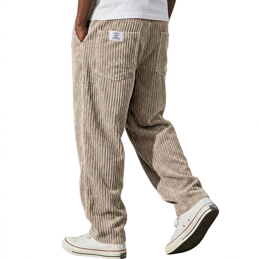 Men's Ribbed Corduroy Pants with Elastic Waistband