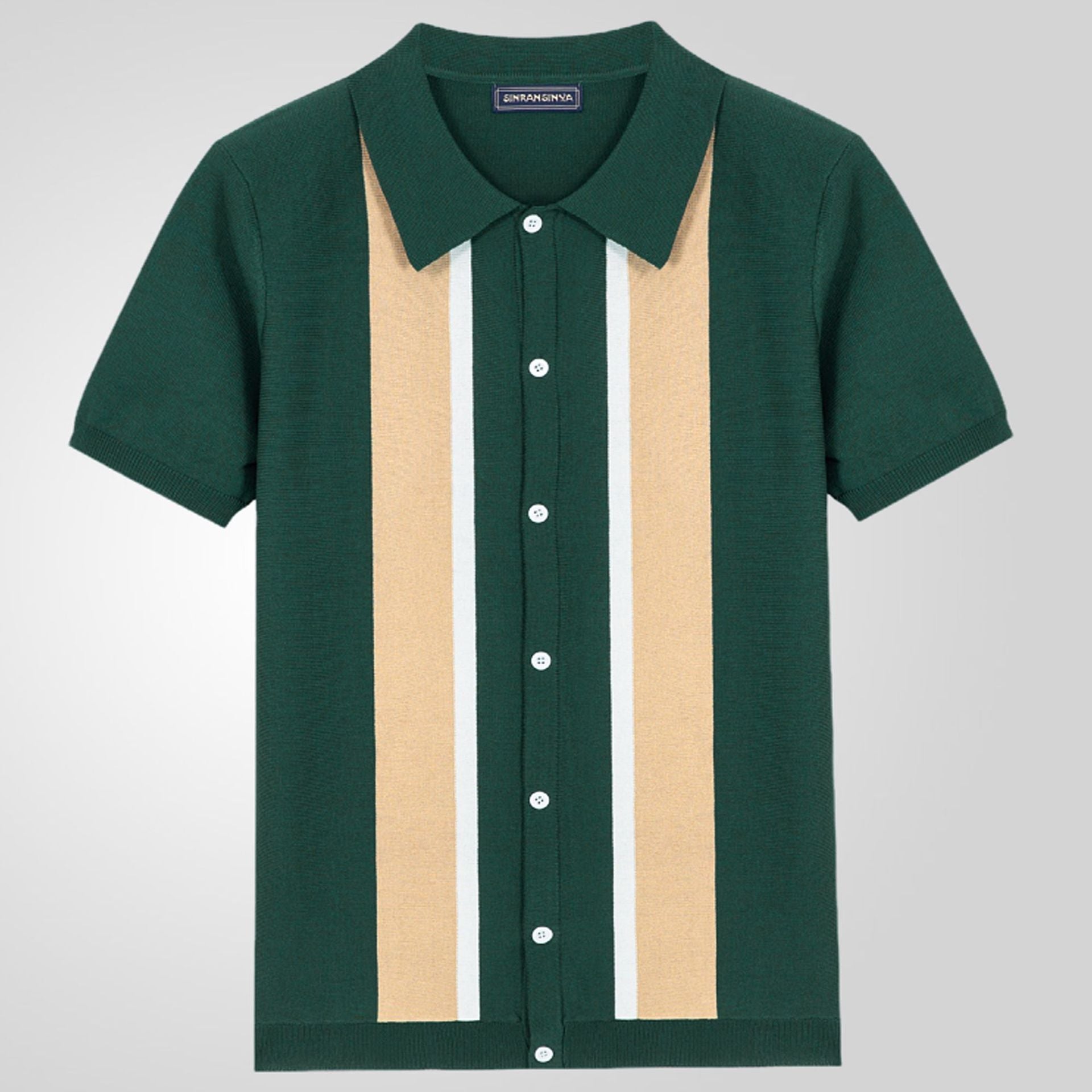 Men’s Vintage Colorblock Stripes Short Sleeve Button-Down Shirt