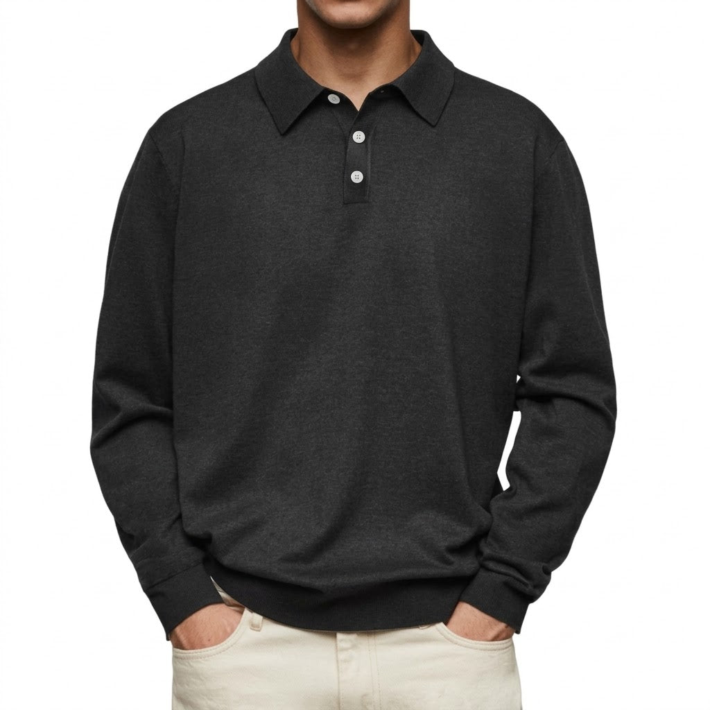Men's Thermal Long Sleeve V-Neck Button Polo Shirt