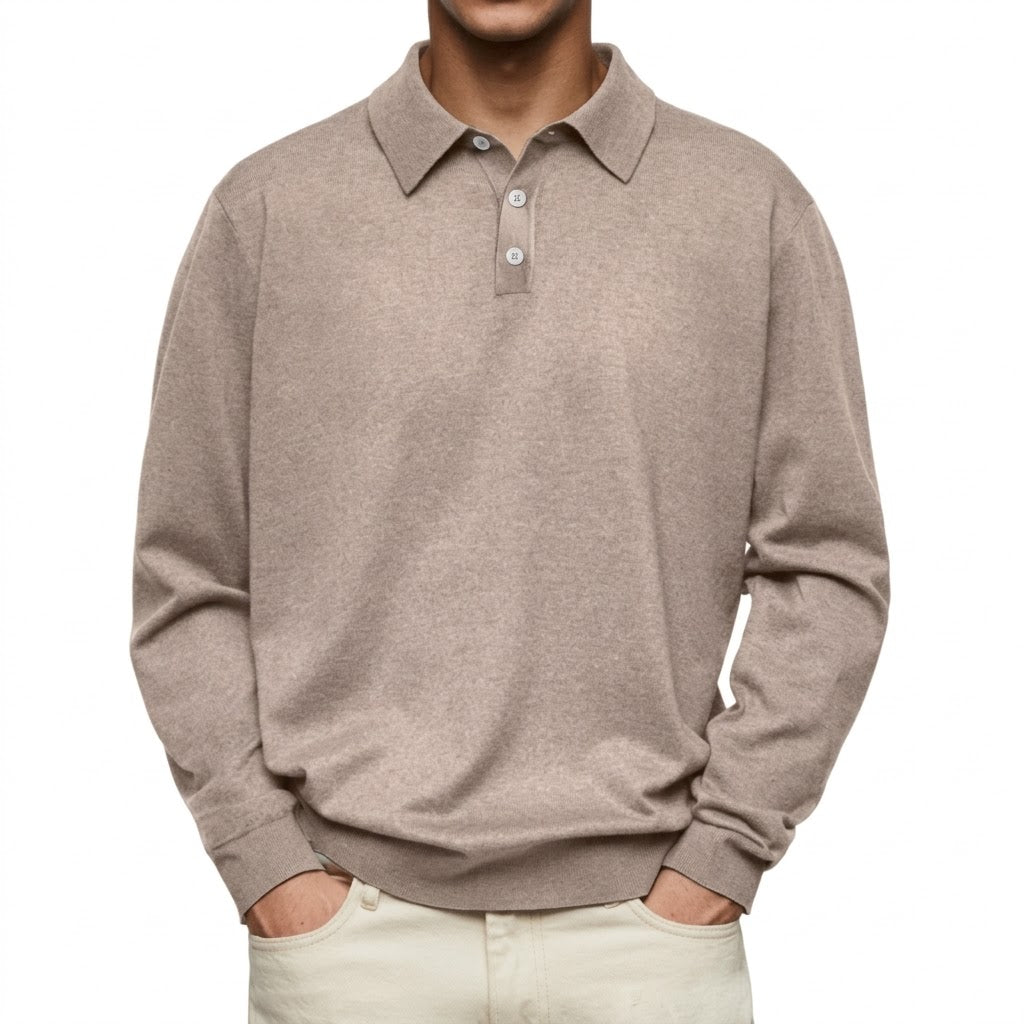 Men's Thermal Long Sleeve V-Neck Button Polo Shirt