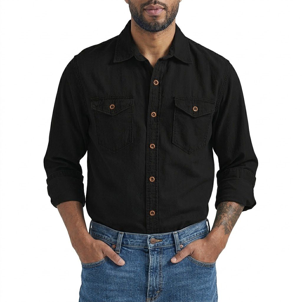 Men’s Washed Denim-Look Casual Shirt