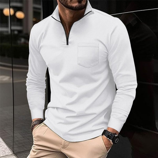 Men's Zip Long Sleeve Waffle Polo Shirt