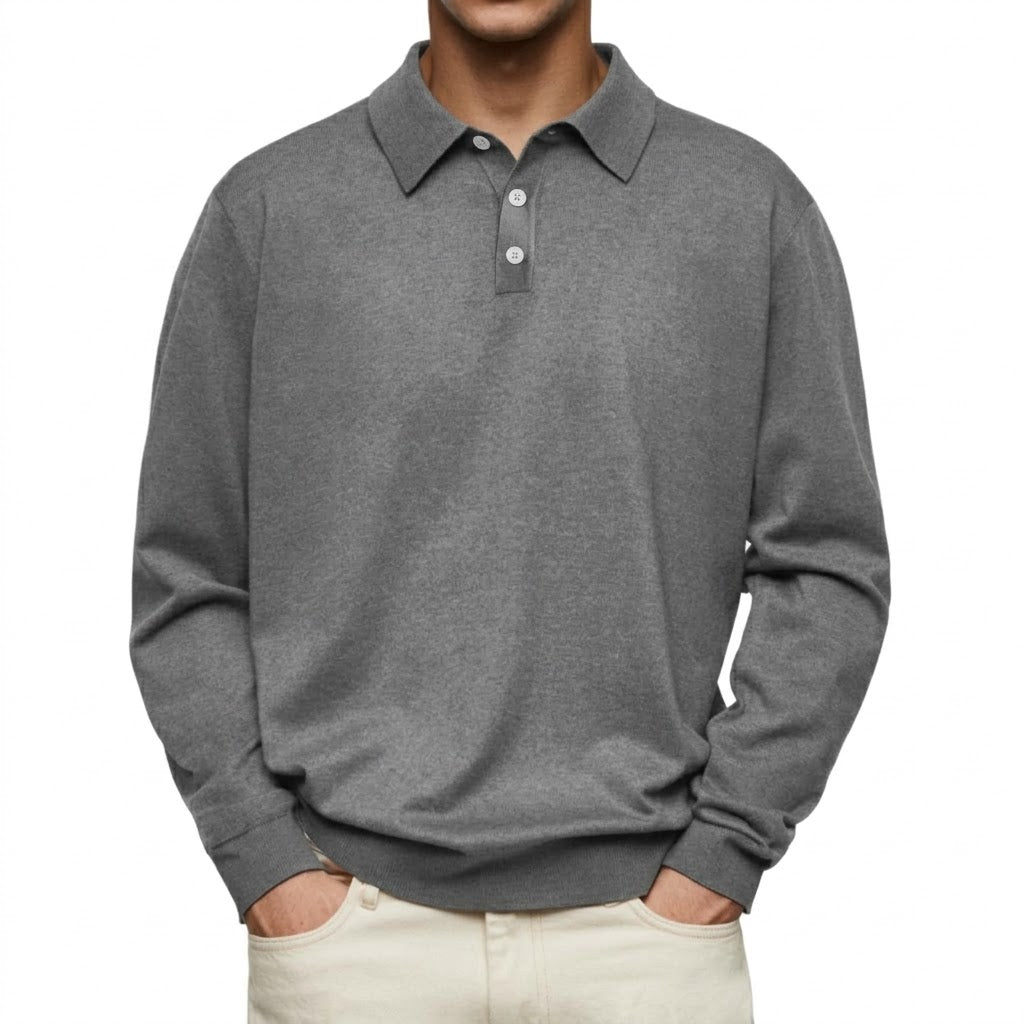 Men's Thermal Long Sleeve V-Neck Button Polo Shirt