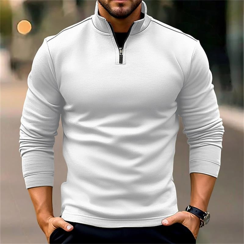 Men's Casual Solid Color Half-Zip Long-Sleeved Sweatshirt