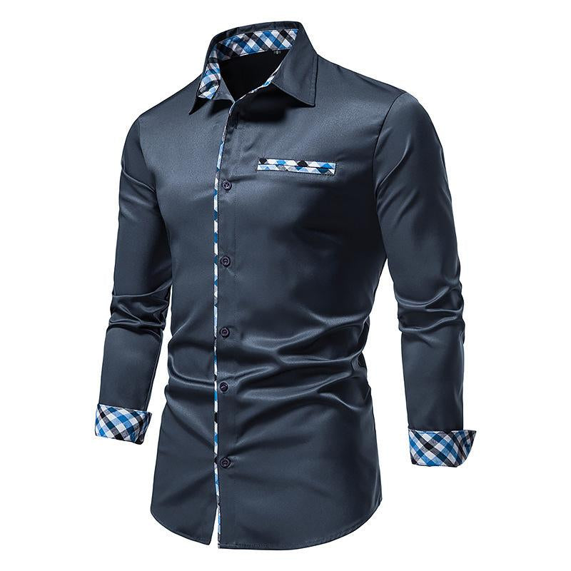 Men's Casual Contrast Button Long Sleeve Shirt