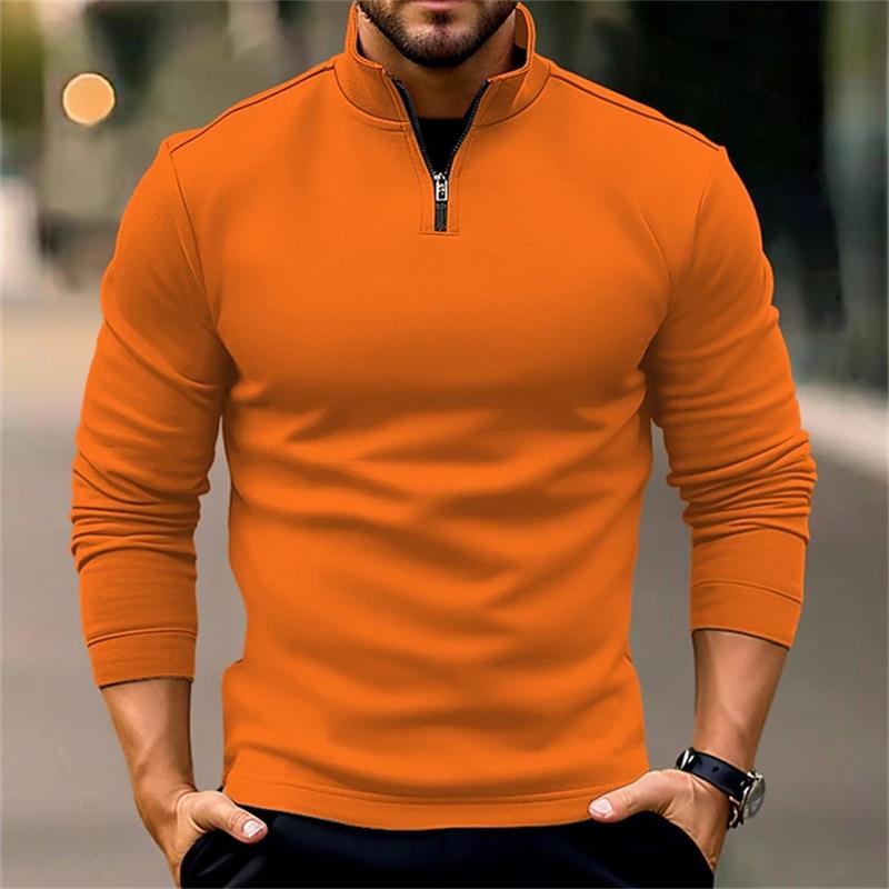 Men's Casual Solid Color Half-Zip Long-Sleeved Sweatshirt
