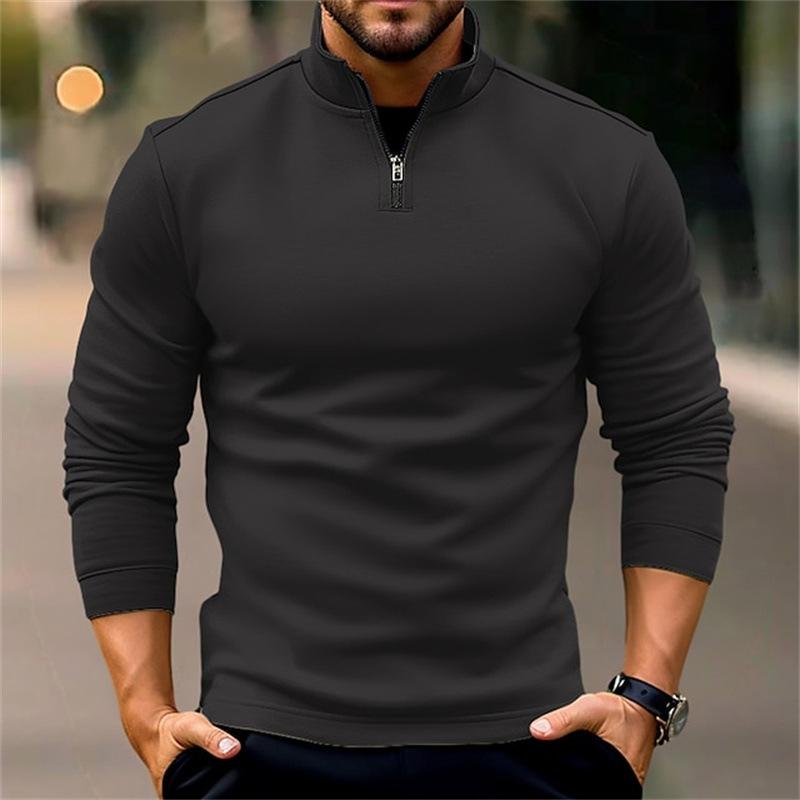 Men's Casual Solid Color Half-Zip Long-Sleeved Sweatshirt