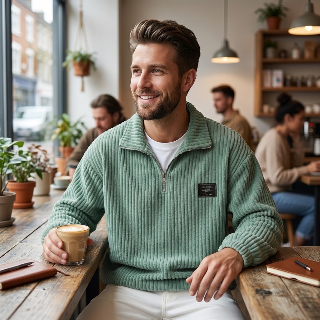 Men's Corduroy Half-Zip Pullover Sweatshirt